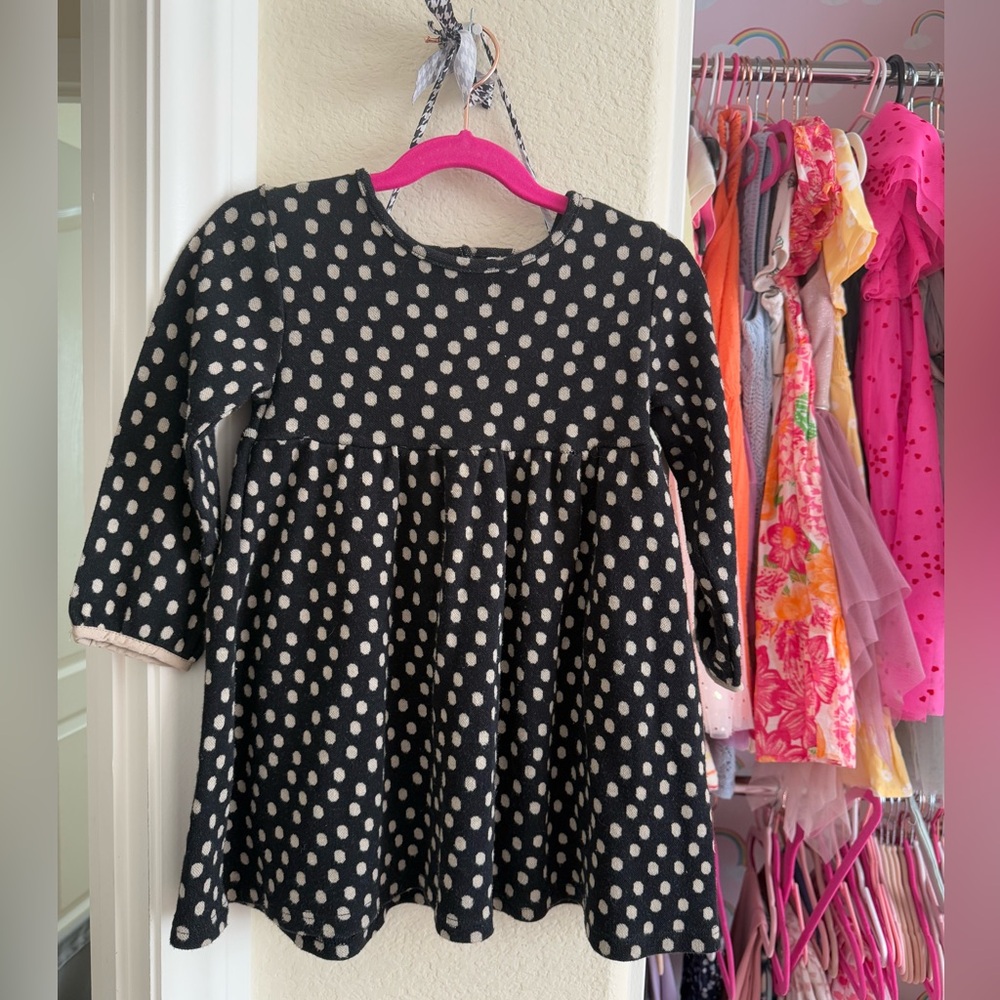 Zara little girl dress. Size 4-5. Black with beige polka dots.